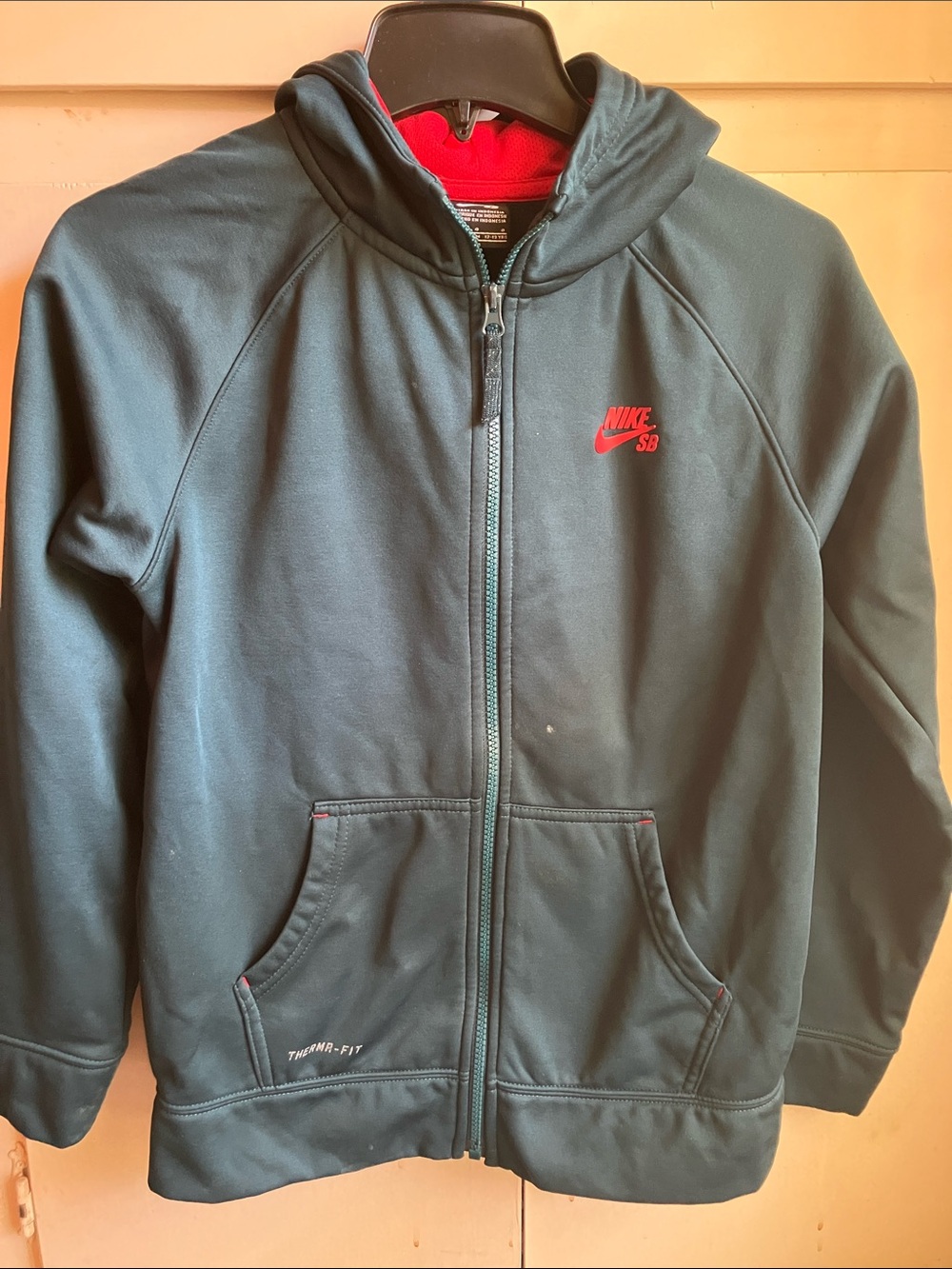 Nike Kids Full-Zip Hoodie - Teal with Red Logo Accents